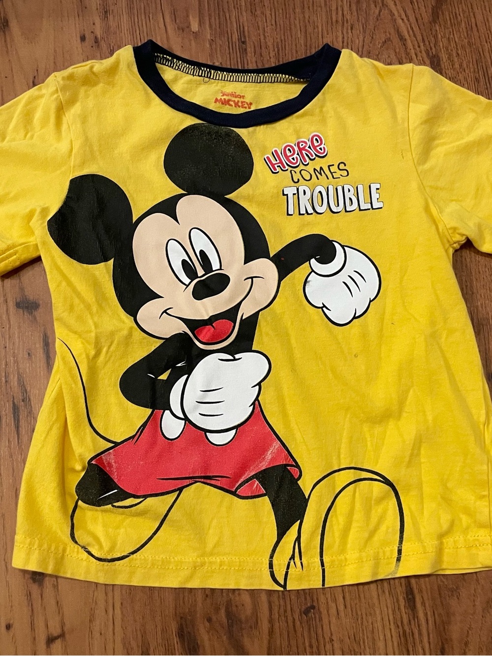 Disney Yellow Mickey Mouse Short Sleeve Tee with Red Shorts Graphic